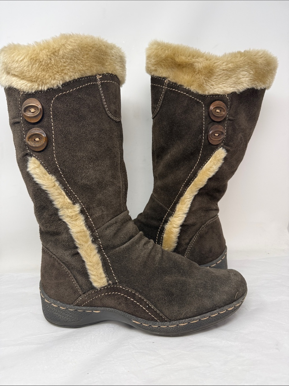 BareTraps Brown Suede Leather Faux Fur Lined Winter Boots Size 7.5 Cabincore
